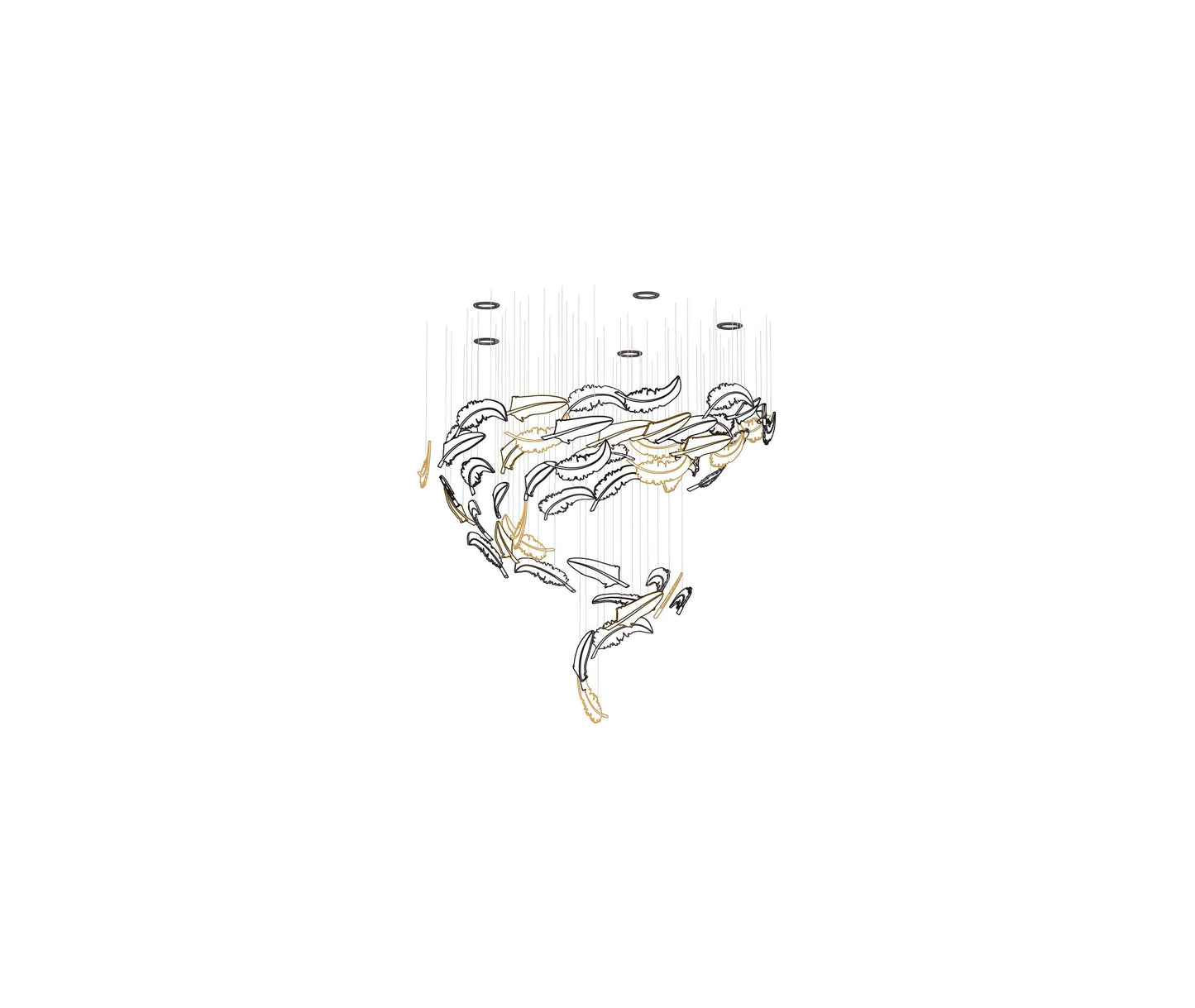Glass Feathers Chandelier, Airy Customisable Chandelier For Lobby,Hallway,Staircase