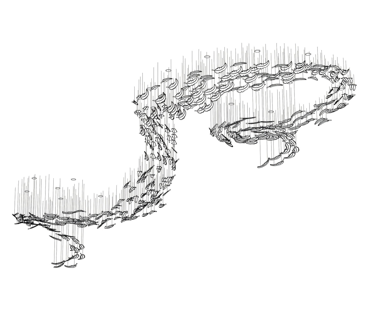 Glass Feathers Chandelier, Airy Customisable Chandelier For Lobby,Hallway,Staircase