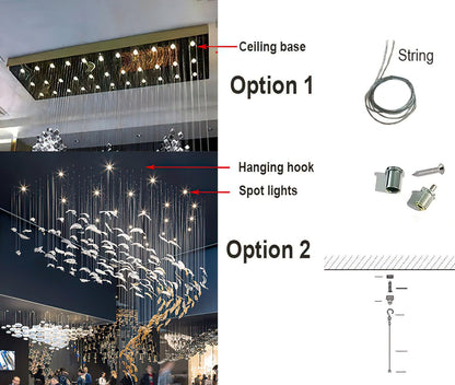 Glass Feathers Chandelier, Airy Customisable Chandelier For Lobby,Hallway,Staircase