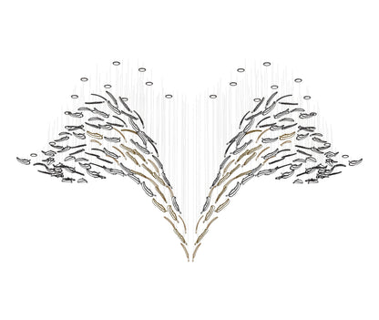 Glass Feathers Chandelier, Airy Customisable Chandelier For Lobby,Hallway,Staircase