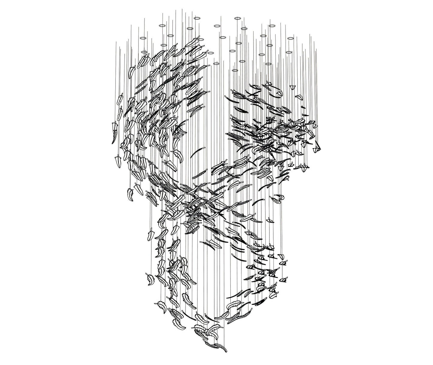 Glass Feathers Chandelier, Airy Customisable Chandelier For Lobby,Hallway,Staircase