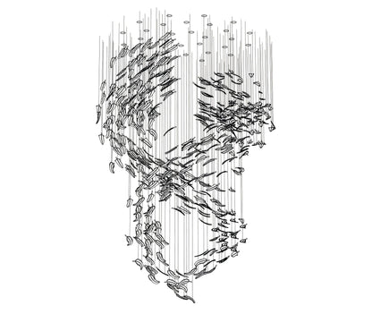 Glass Feathers Chandelier, Airy Customisable Chandelier For Lobby,Hallway,Staircase