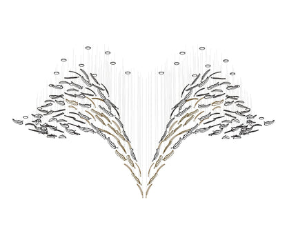Glass Feathers Chandelier, Airy Customisable Chandelier For Lobby,Hallway,Staircase