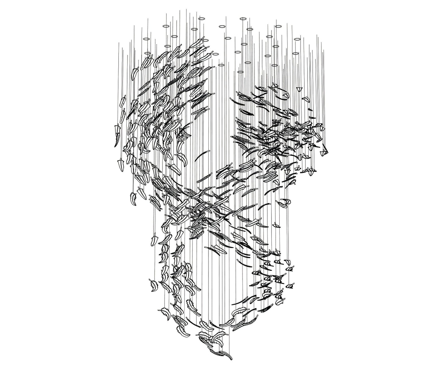 Glass Feathers Chandelier, Airy Customisable Chandelier For Lobby,Hallway,Staircase