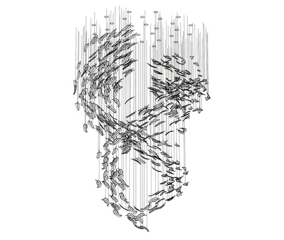 Glass Feathers Chandelier, Airy Customisable Chandelier For Lobby,Hallway,Staircase