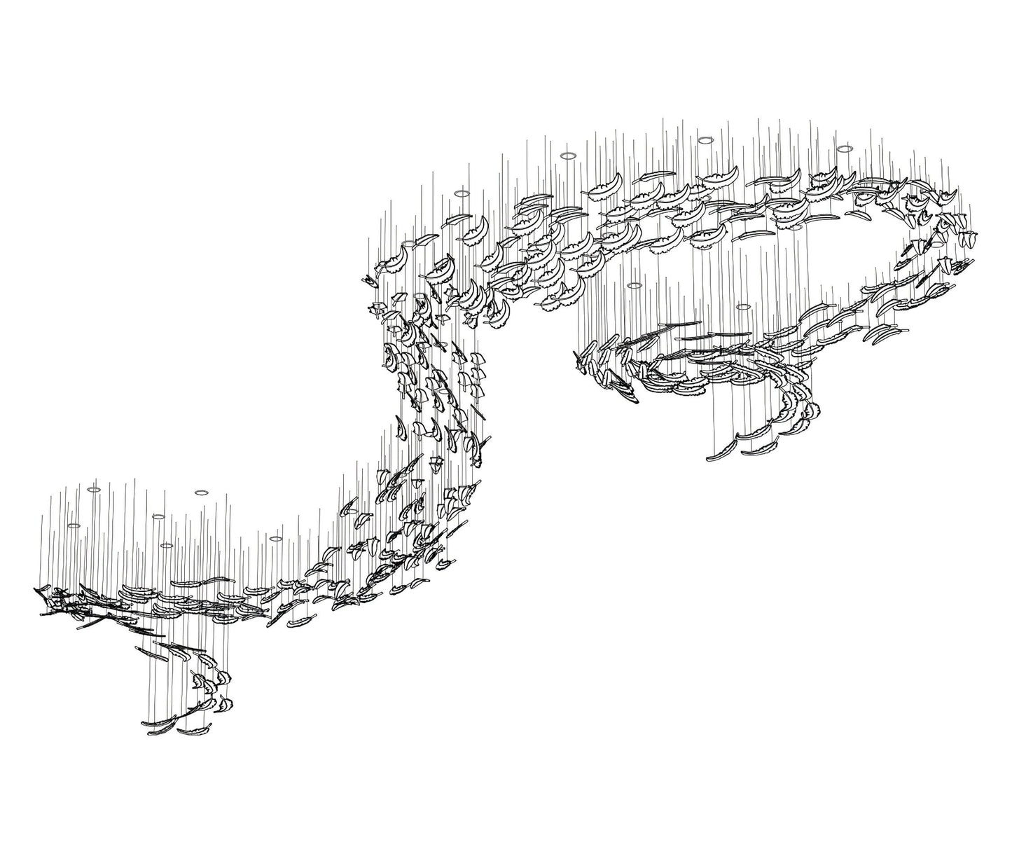 Glass Feathers Chandelier, Airy Customisable Chandelier For Lobby,Hallway,Staircase