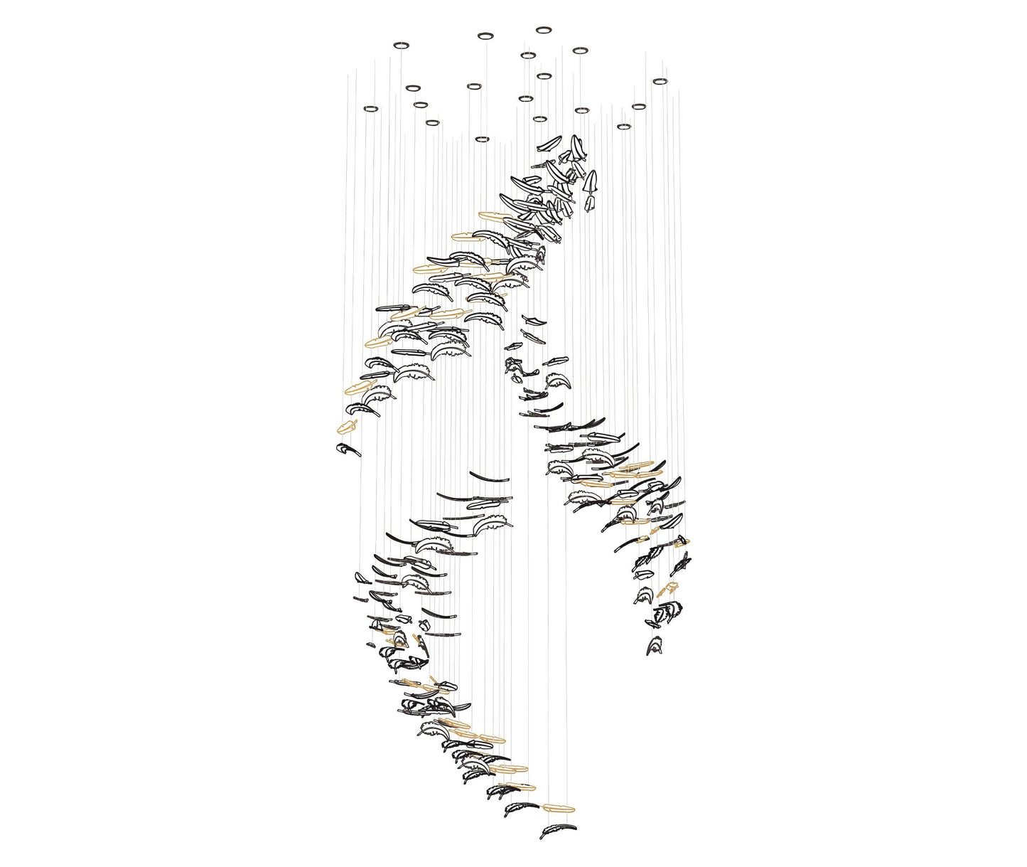 Glass Feathers Chandelier, Airy Customisable Chandelier For Lobby,Hallway,Staircase