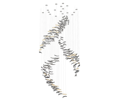 Glass Feathers Chandelier, Airy Customisable Chandelier For Lobby,Hallway,Staircase