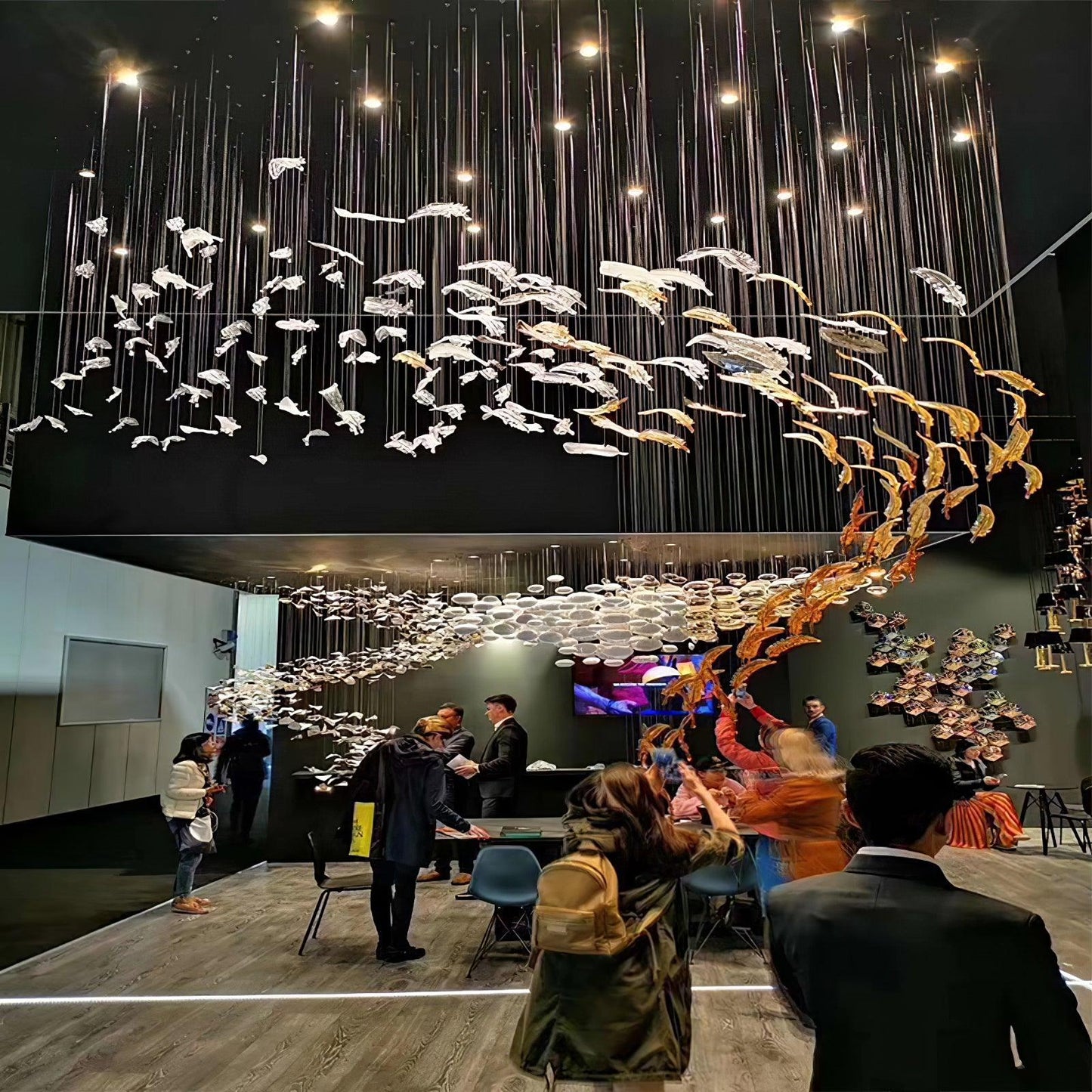 Glass Feathers Chandelier, Airy Customisable Chandelier For Lobby,Hallway,Staircase