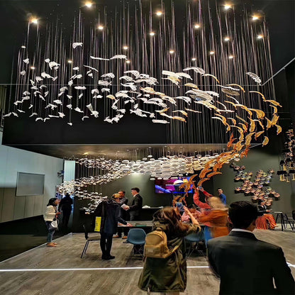 Glass Feathers Chandelier, Airy Customisable Chandelier For Lobby,Hallway,Staircase