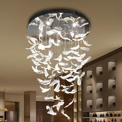 Glass Feathers Chandelier, Airy Customisable Chandelier For Lobby,Hallway,Staircase