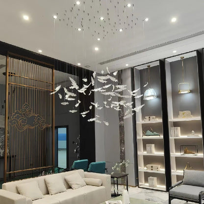 Glass Feathers Chandelier, Airy Customisable Chandelier For Lobby,Hallway,Staircase