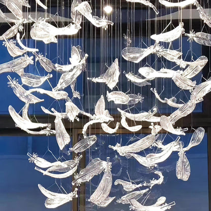 Glass Feathers Chandelier, Airy Customisable Chandelier For Lobby,Hallway,Staircase