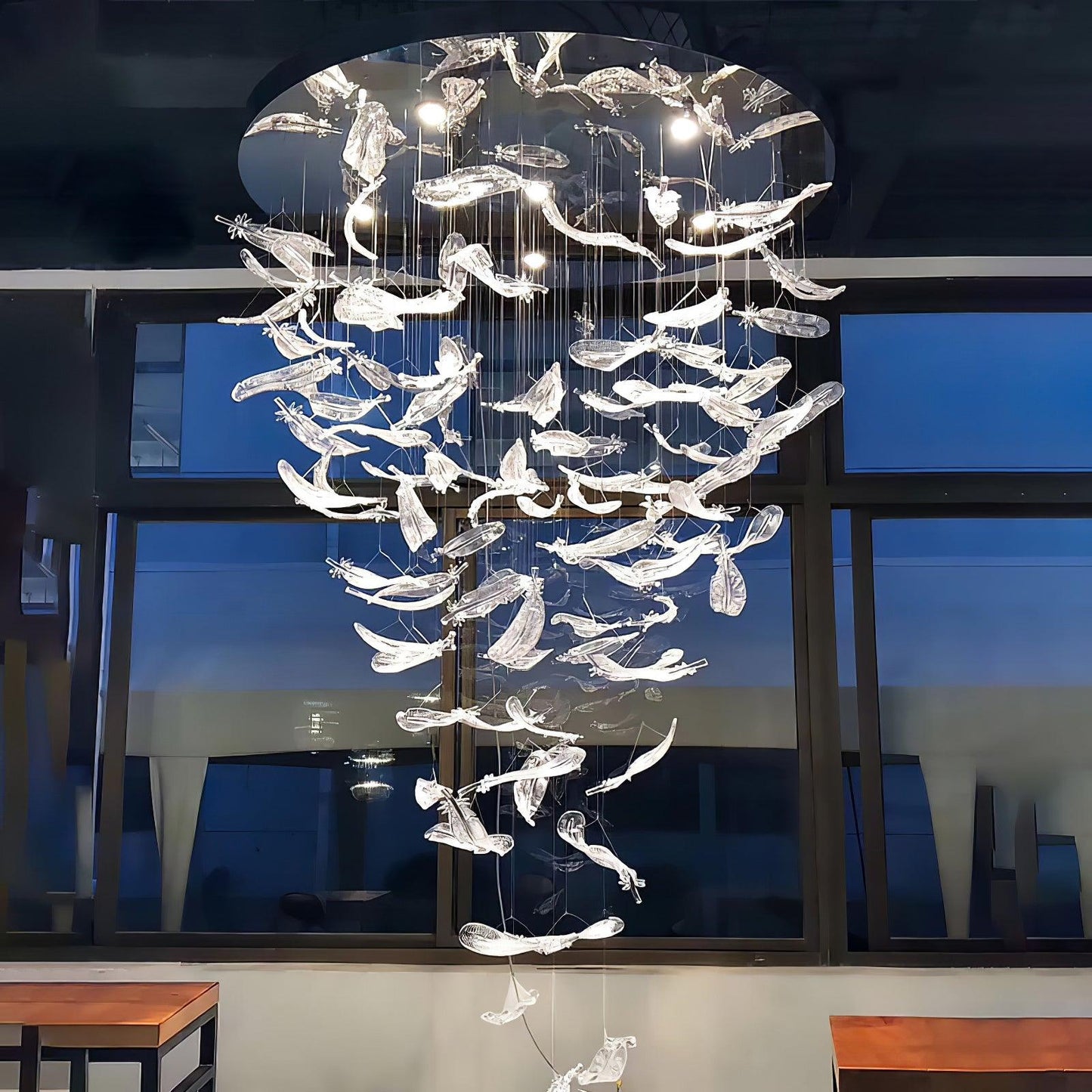 Glass Feathers Chandelier, Airy Customisable Chandelier For Lobby,Hallway,Staircase