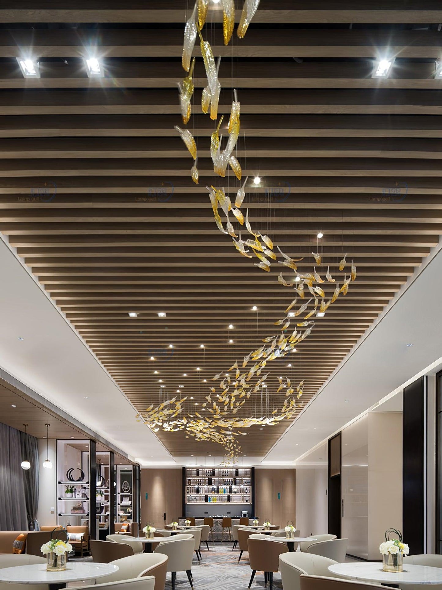 Glass Feathers Chandelier, Airy Customisable Chandelier For Lobby,Hallway,Staircase