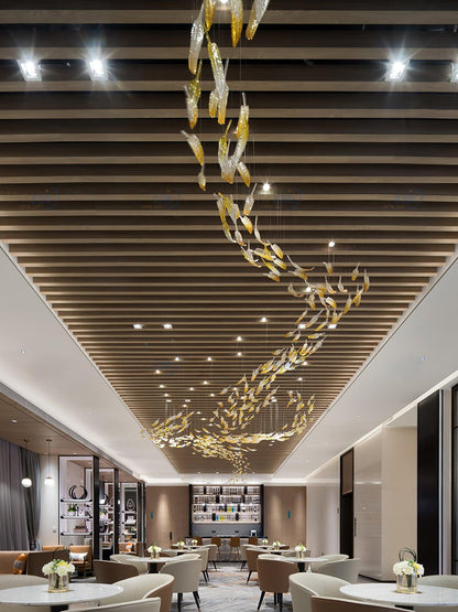 Glass Feathers Chandelier, Airy Customisable Chandelier For Lobby,Hallway,Staircase