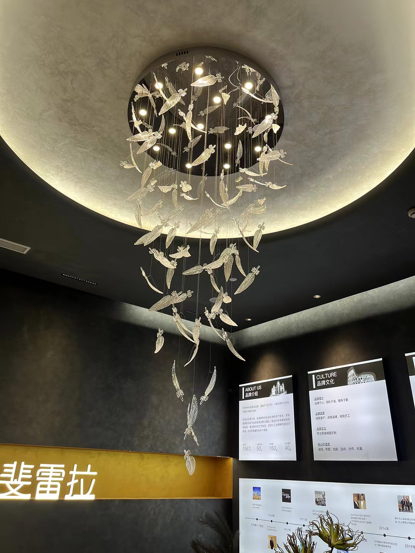 Glass Feathers Chandelier, Airy Customisable Chandelier For Lobby,Hallway,Staircase