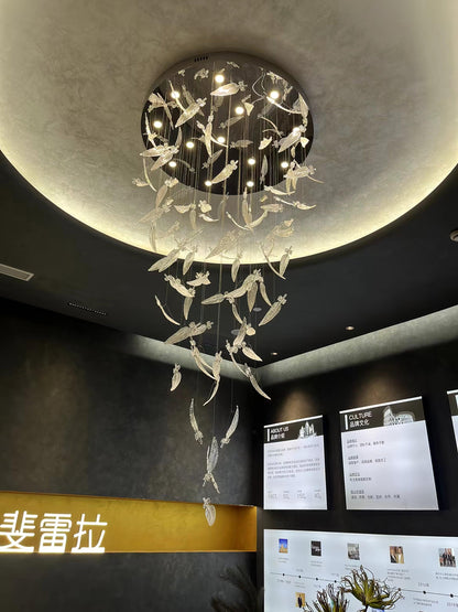 Glass Feathers Chandelier, Airy Customisable Chandelier For Lobby,Hallway,Staircase