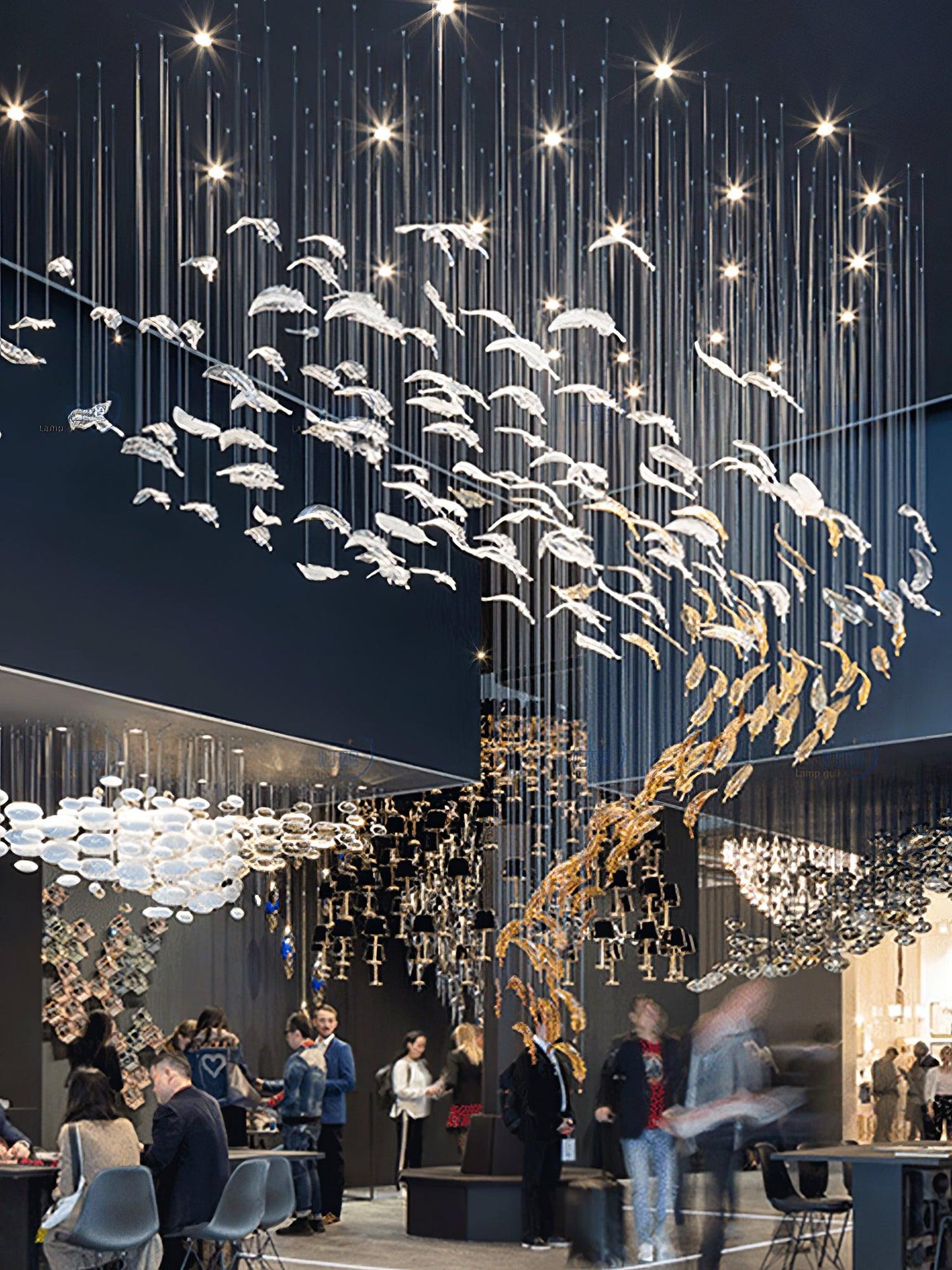 Glass Feathers Chandelier, Airy Customisable Chandelier For Lobby,Hallway,Staircase