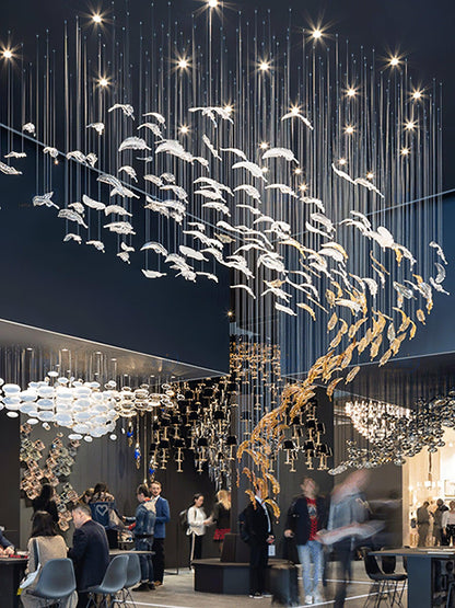 Glass Feathers Chandelier, Airy Customisable Chandelier For Lobby,Hallway,Staircase