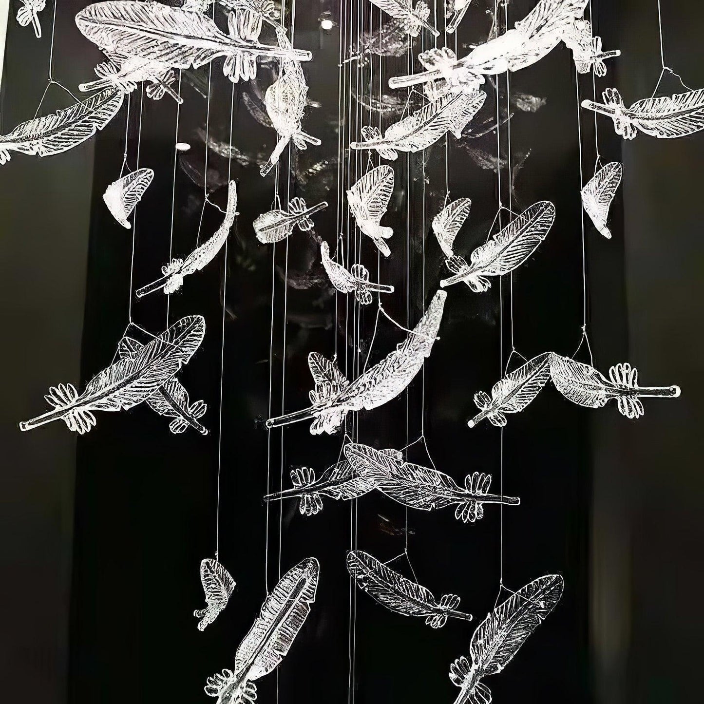 Glass Feathers Chandelier, Airy Customisable Chandelier For Lobby,Hallway,Staircase