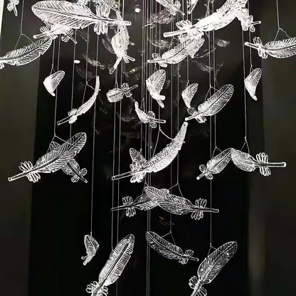 Glass Feathers Chandelier, Airy Customisable Chandelier For Lobby,Hallway,Staircase