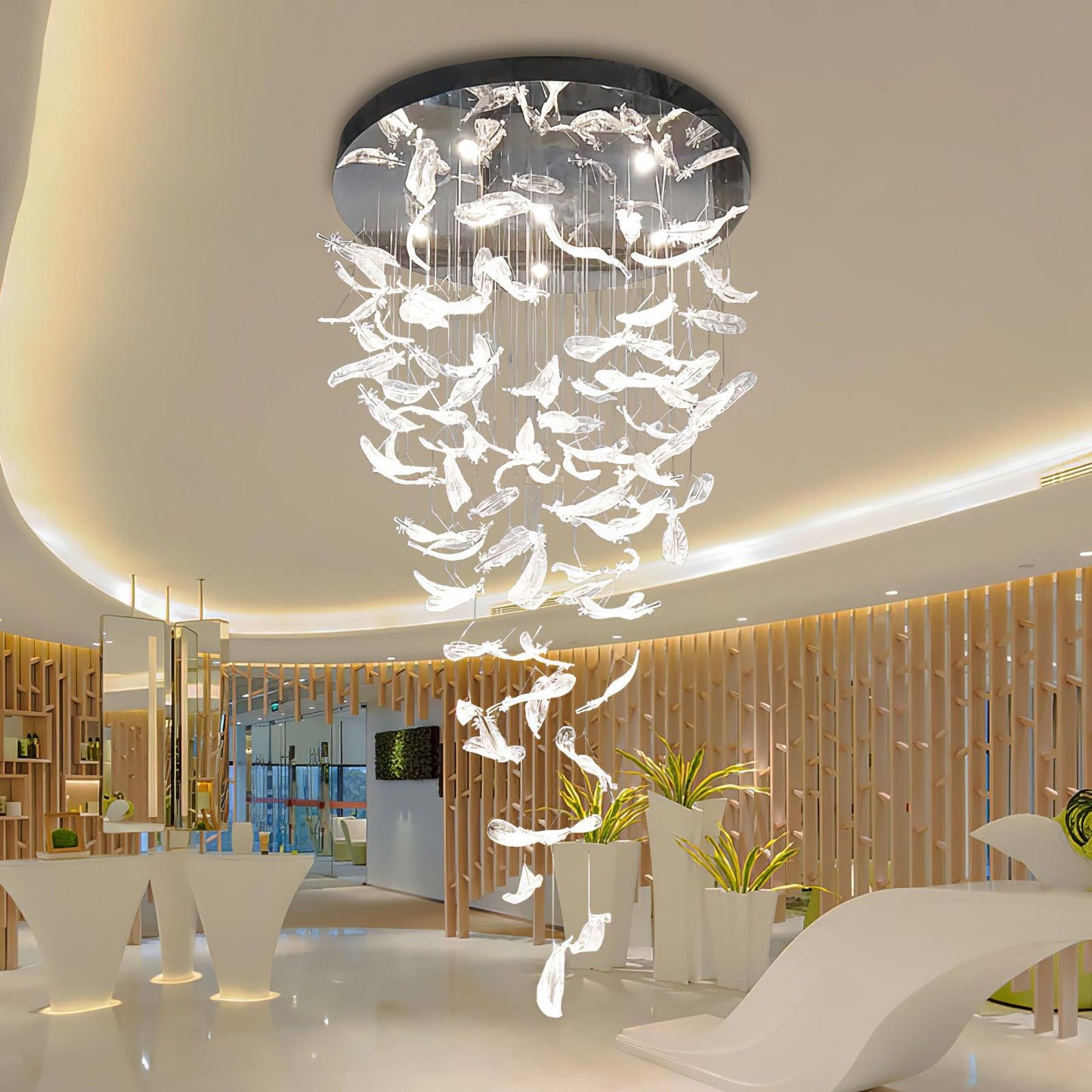 Glass Feathers Chandelier, Airy Customisable Chandelier For Lobby,Hallway,Staircase