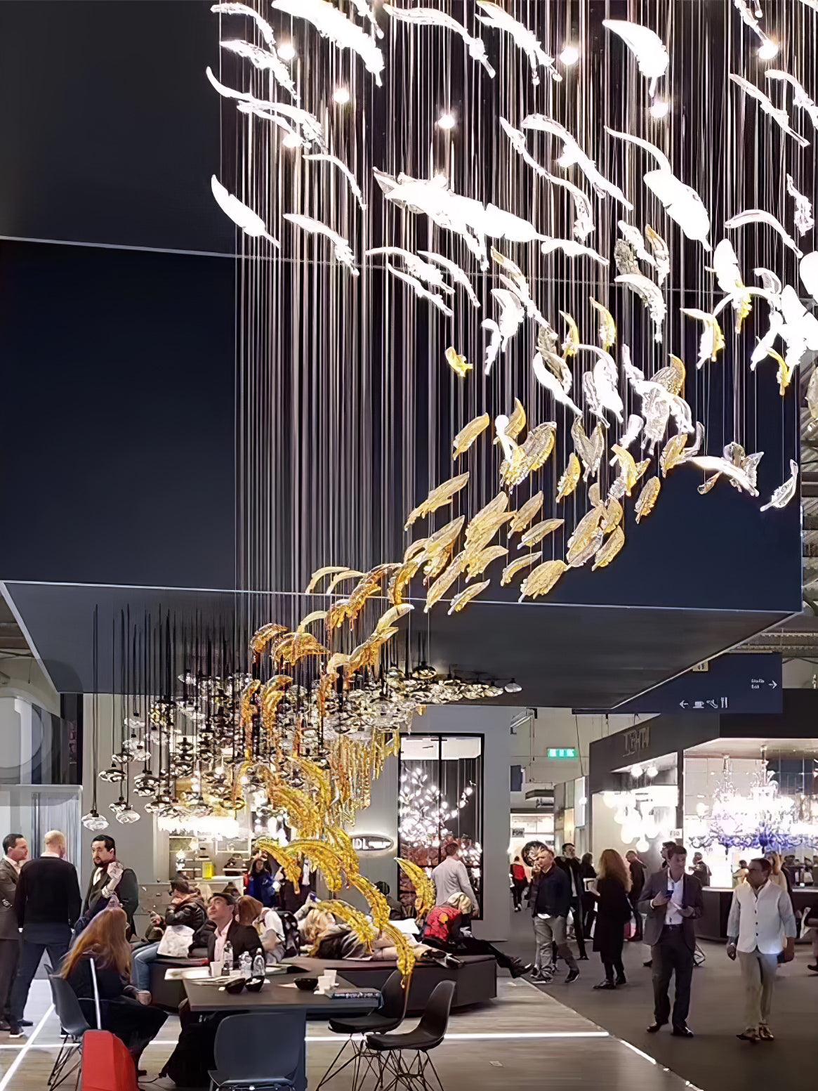 Glass Feathers Chandelier, Airy Customisable Chandelier For Lobby,Hallway,Staircase