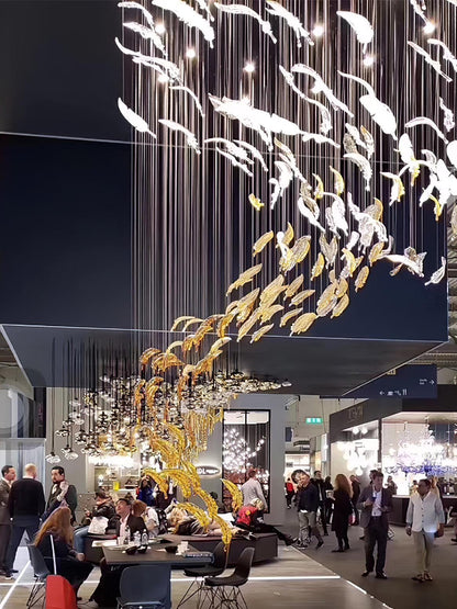 Glass Feathers Chandelier, Airy Customisable Chandelier For Lobby,Hallway,Staircase