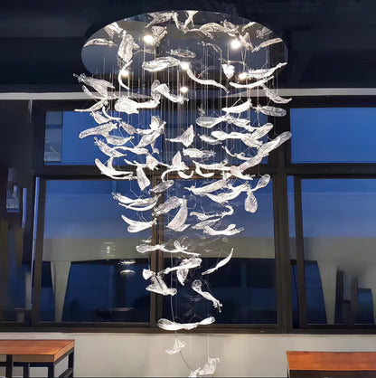 Glass Feathers Chandelier, Airy Customisable Chandelier For Lobby,Hallway,Staircase