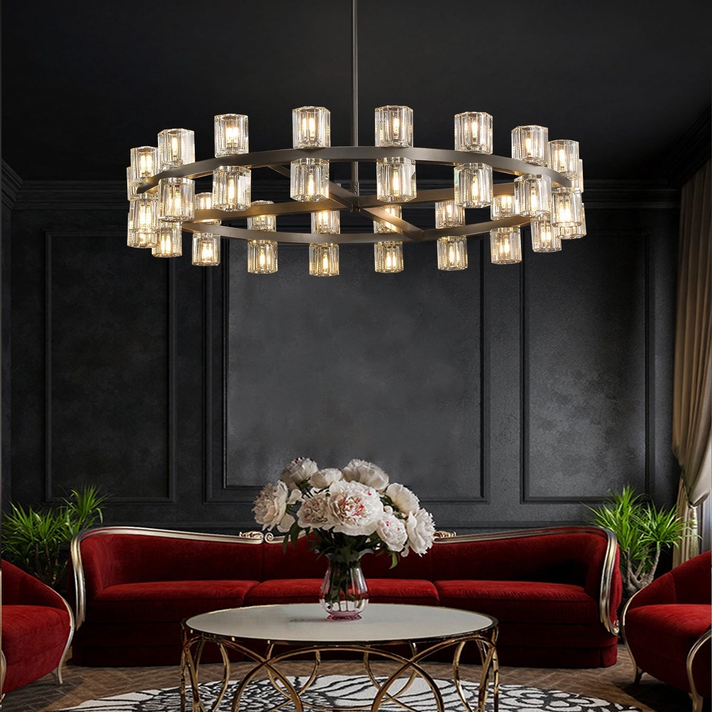 xinyue Lighting  Harrison Crystal Round Vintage Candle Chandelier 36" Dining Room