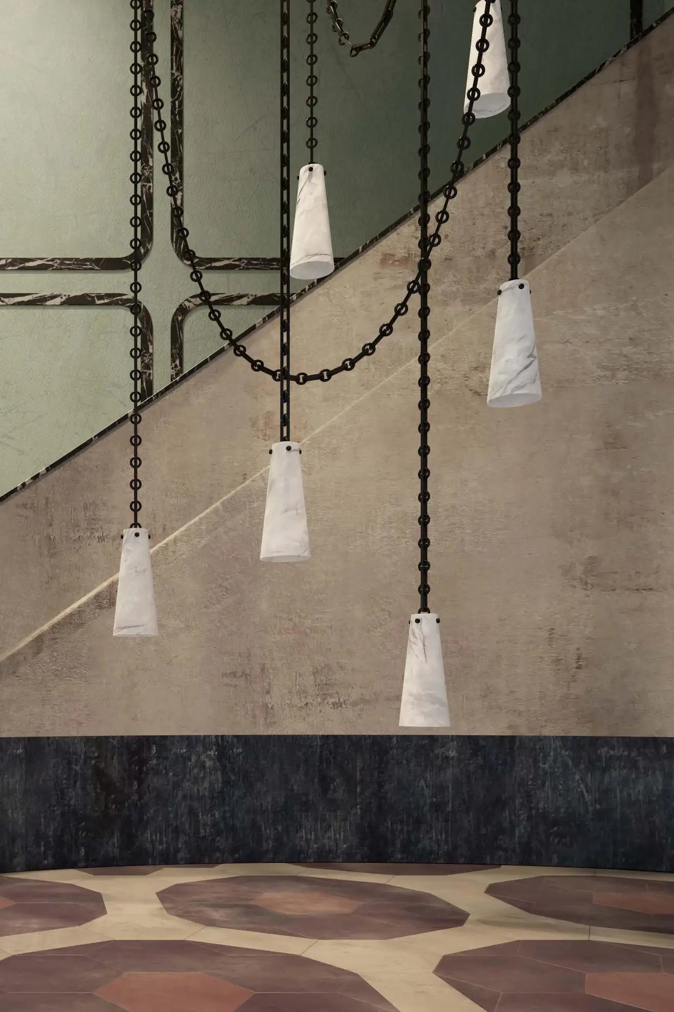 Contemporary Casey Chandelier in Alabaster, 3-Light Vintage Alabaster Pendant Cluster