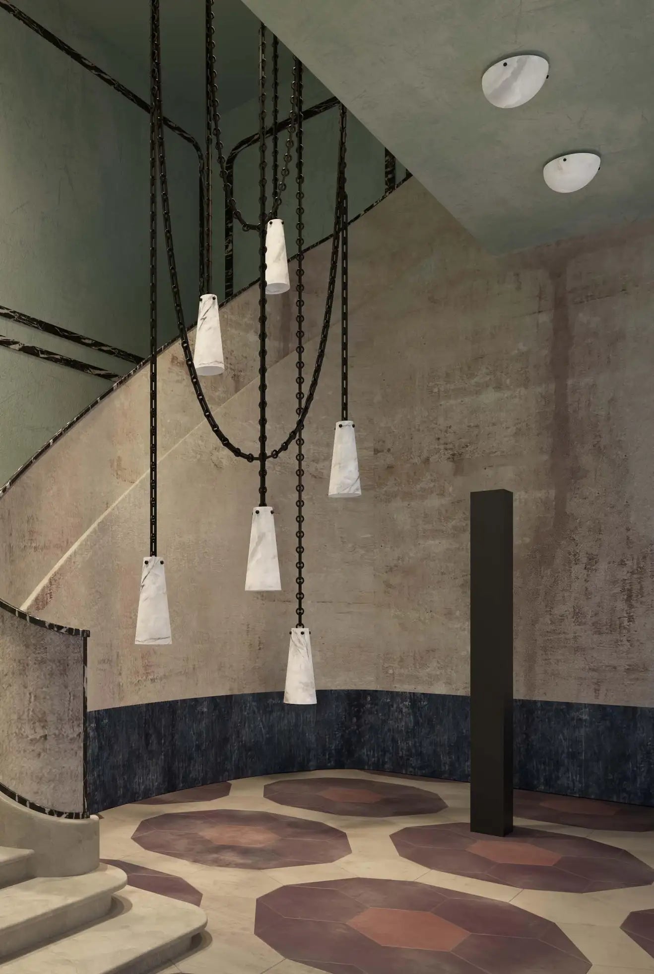 Contemporary Casey Chandelier in Alabaster, 7-Light Vintage Alabaster Pendant Cluster