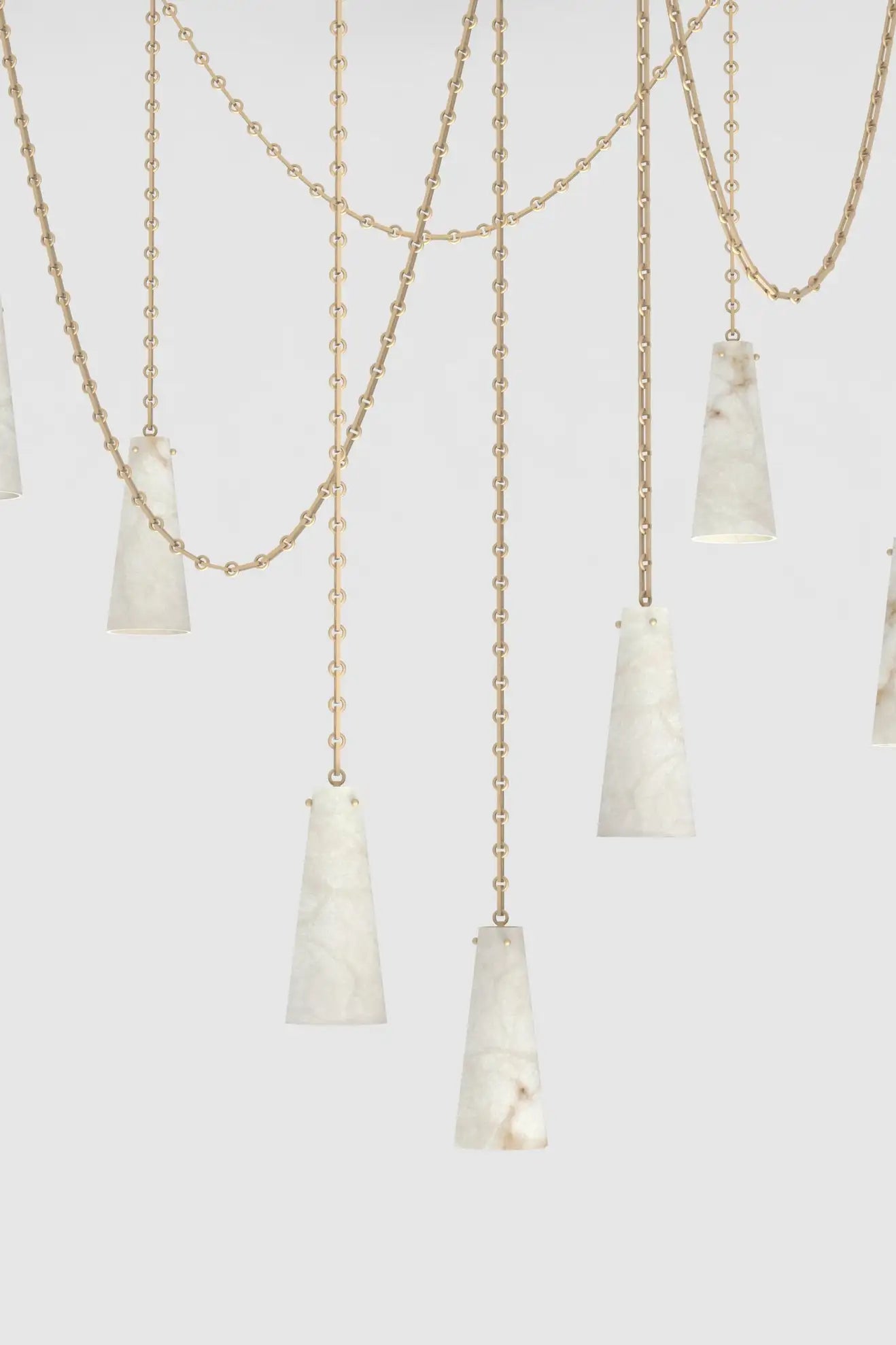 Contemporary Casey Chandelier in Alabaster, 7-Light Vintage Alabaster Pendant Cluster