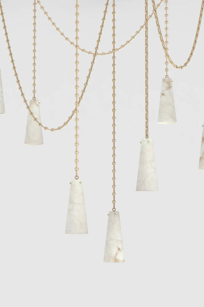 Contemporary Casey Chandelier in Alabaster, 7-Light Vintage Alabaster Pendant Cluster