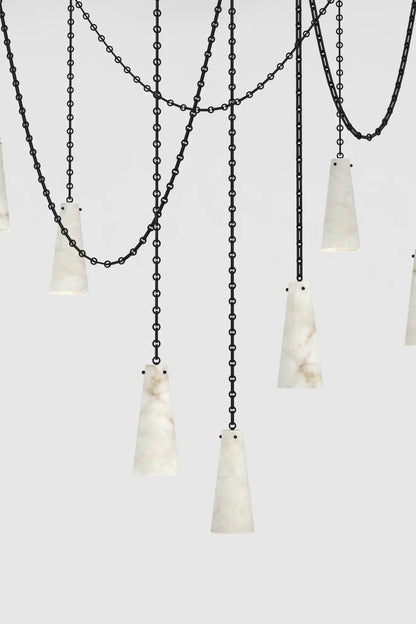 Contemporary Casey Chandelier in Alabaster, 7-Light Vintage Alabaster Pendant Cluster