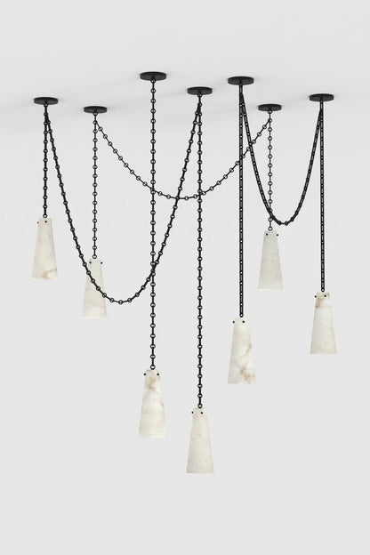 Contemporary Casey Chandelier in Alabaster, 7-Light Vintage Alabaster Pendant Cluster
