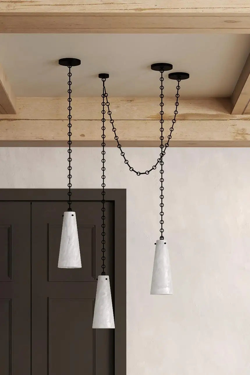 Contemporary Casey Chandelier in Alabaster, 3-Light Vintage Alabaster Pendant Cluster