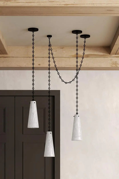 Contemporary Casey Chandelier in Alabaster, 3-Light Vintage Alabaster Pendant Cluster