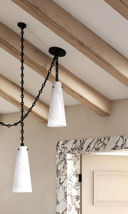 Contemporary Casey Chandelier in Alabaster, 3-Light Vintage Alabaster Pendant Cluster