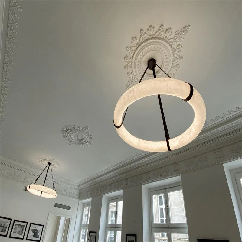 Ogden Ring Alabaster Chandelier With Canopy Over Kitchen Island