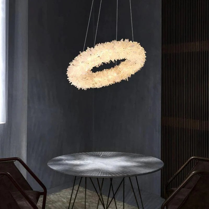 Kandace  Rock Crystal Round Modern Chandelier Over Coffee Tabel