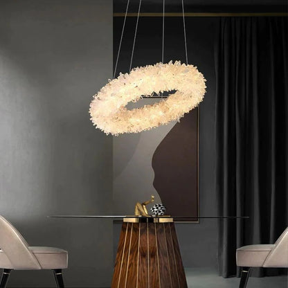 Kandace  Rock Crystal Round Modern Chandelier Over Coffee Tabel