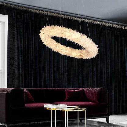 Kandace  Rock Crystal Round Modern Chandelier Over Coffee Tabel