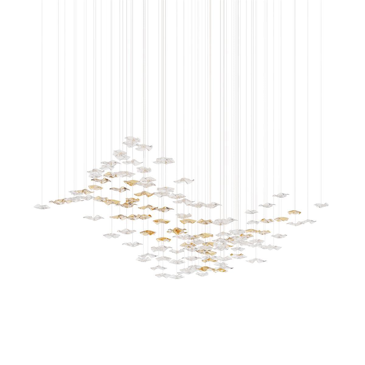 San De Chandelier, Modern Square Glass Spiral Long Pendant Chandelier