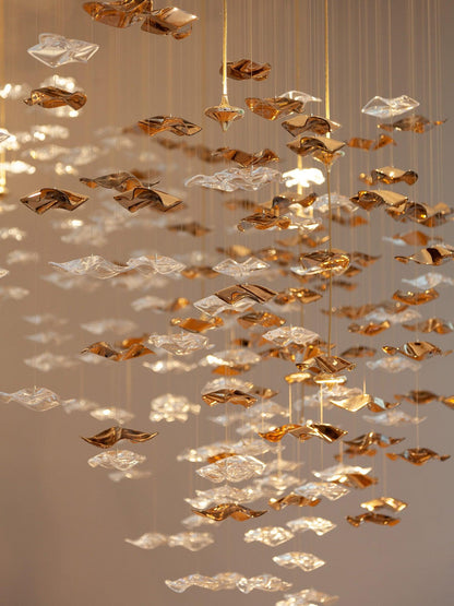 San De Chandelier, Modern Square Glass Spiral Long Pendant Chandelier