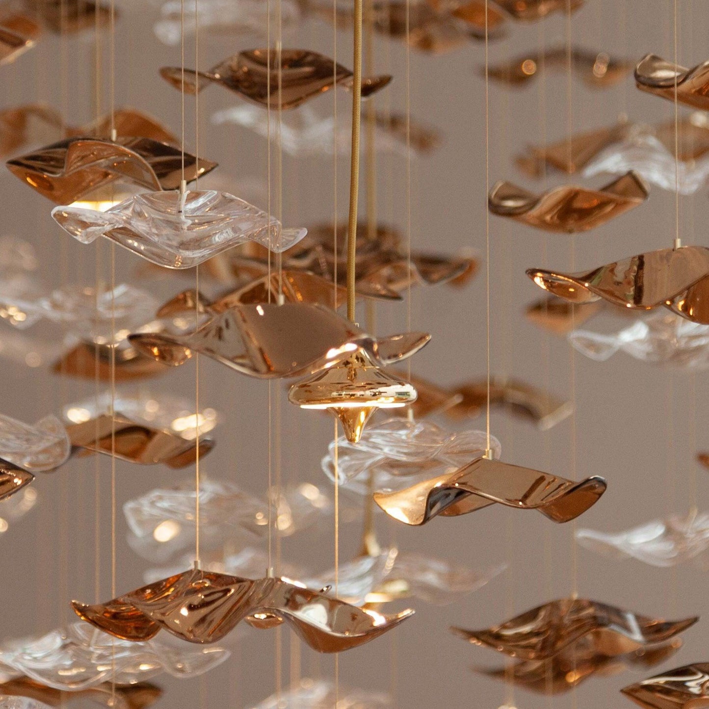 San De Chandelier, Modern Square Glass Spiral Long Pendant Chandelier