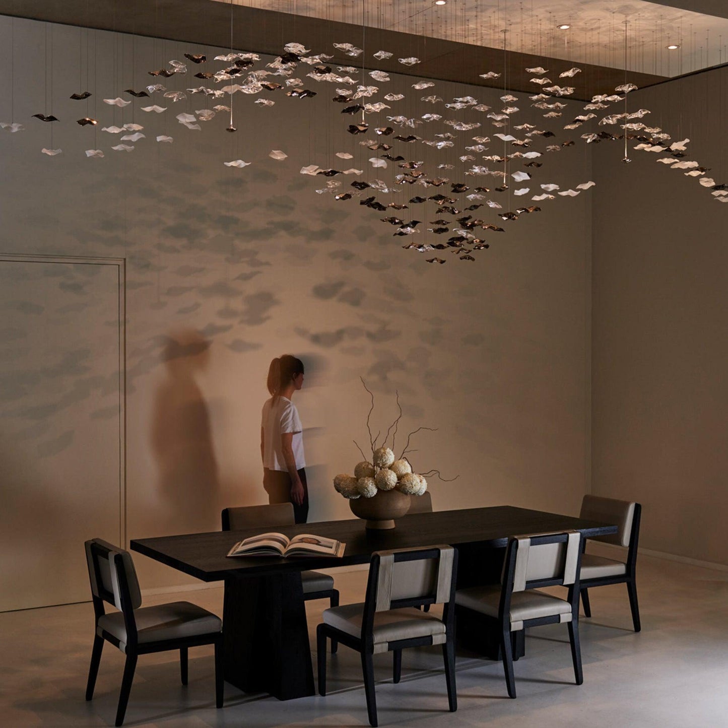 San De Chandelier, Modern Square Glass Spiral Long Pendant Chandelier