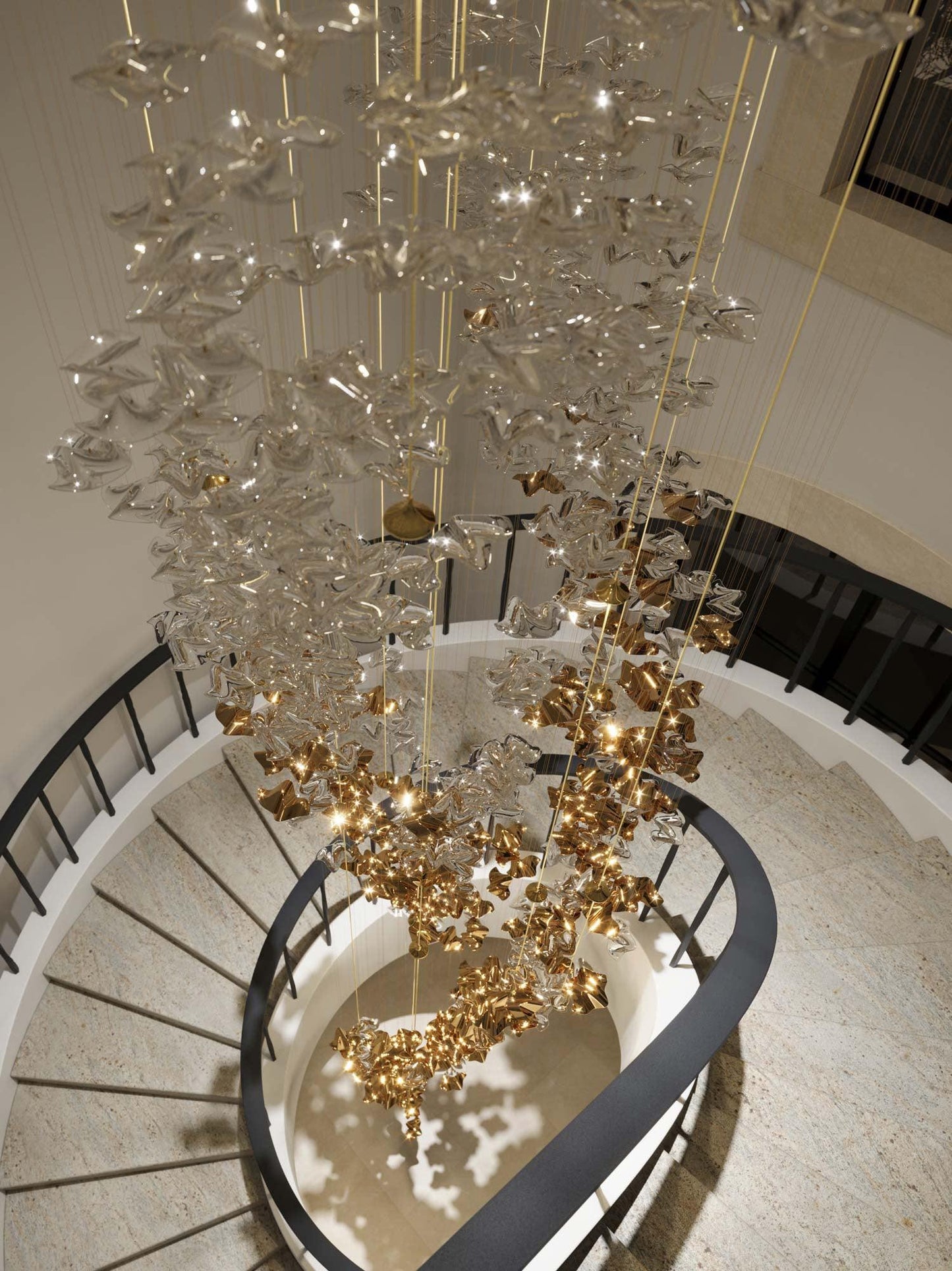 San De Chandelier, Modern Square Glass Spiral Long Pendant Chandelier