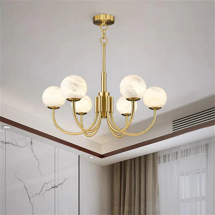 Modern Alabaster Chandelier, Pendant Brass Chandelier